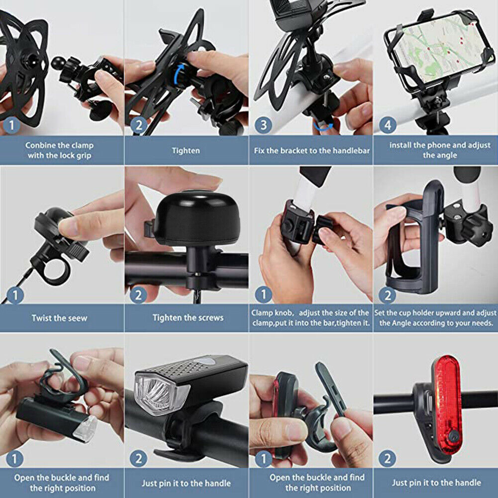 5pcs/Set Bike USB Front Tail Lights Bottle Holder Phone Holder Horn Bell Set