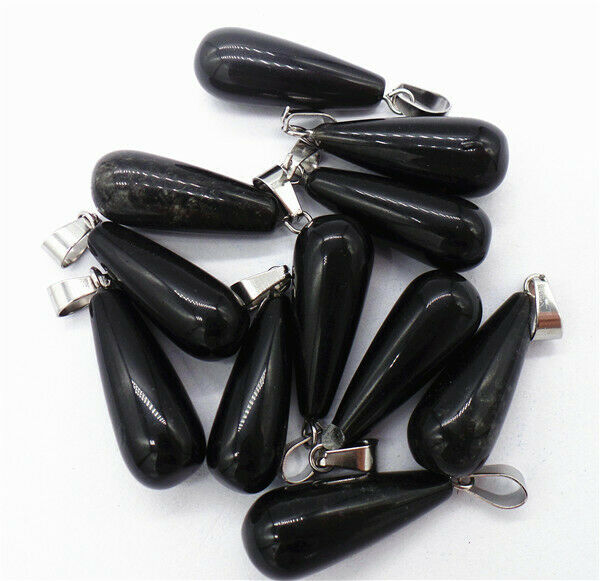 100Pcs 25x10mm Wholesale Black Obsidian Teardrop Pendant Bead Accessories HH8299