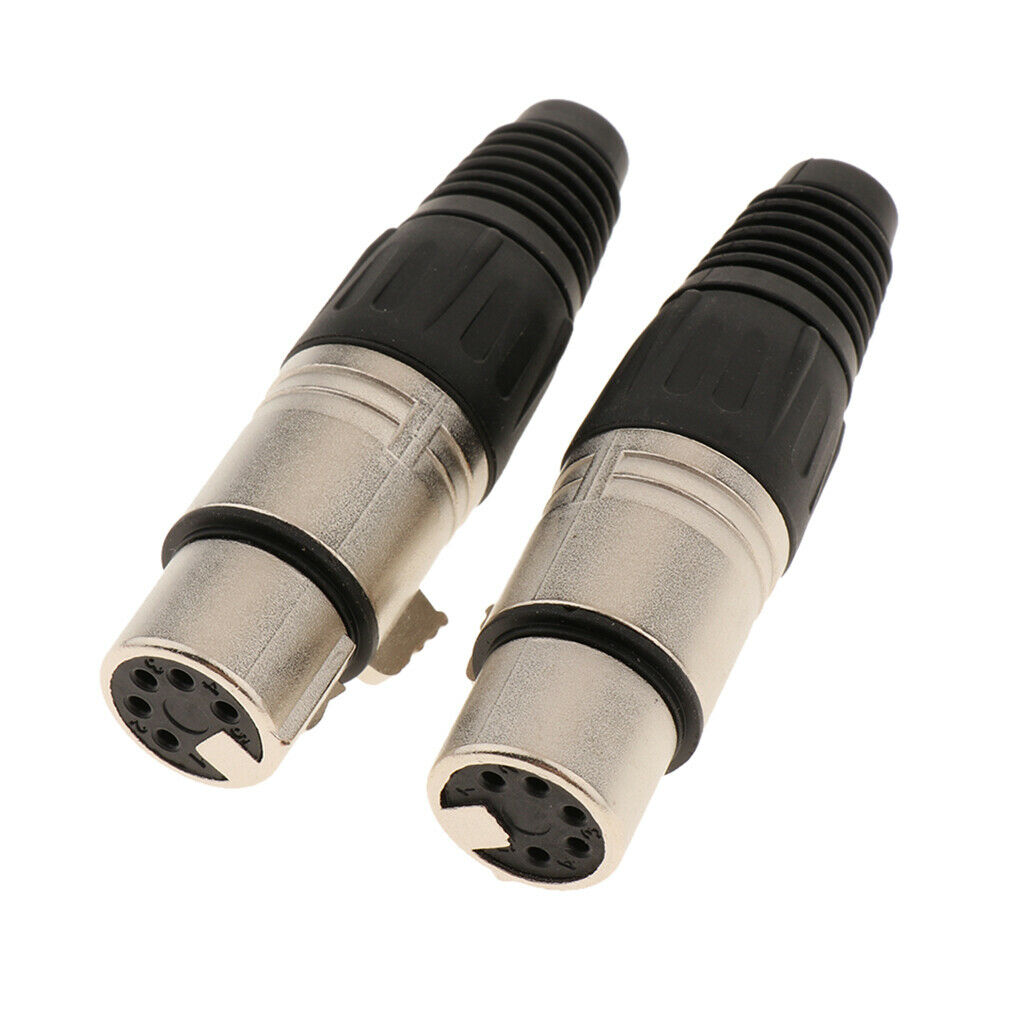 2Pcs 5-Pin Female XLR   Plug Cable Connectors, Fit for Microphones and Audio