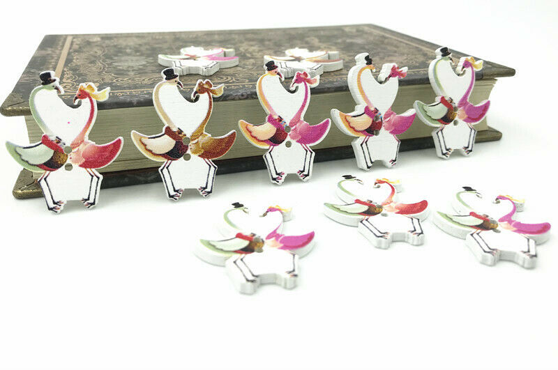50pcs Wooden Buttons Swan couple Fit decoration Sewing clothes scrapbooking 35mm