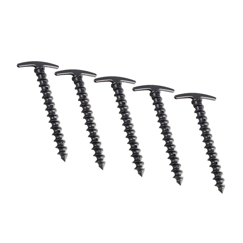 5pcs Black Plastic Spiral Camping Awning Tent Anchor Ground Stakes Pegs Pins