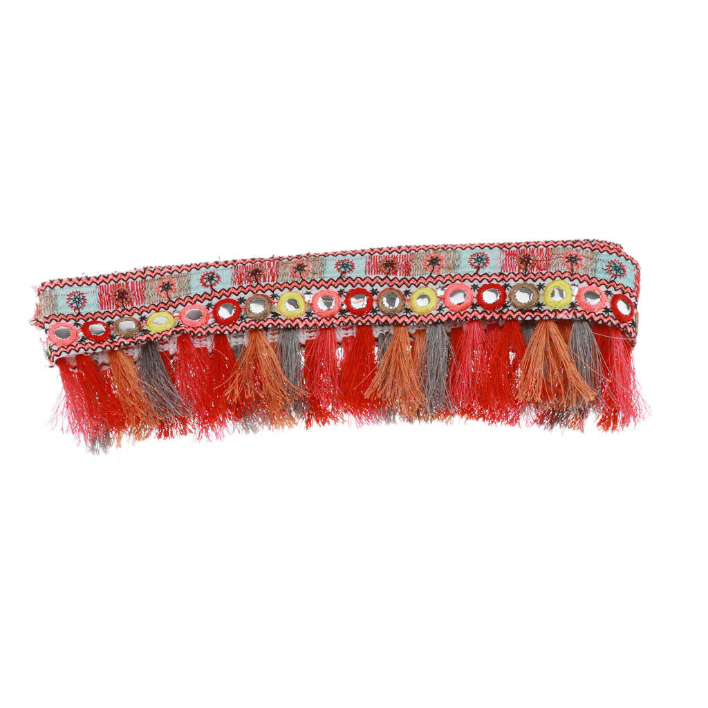 1 Yard Red Ethnic Jacquard Ribbon Tassel Fringe Trim DIY Craft Supplies