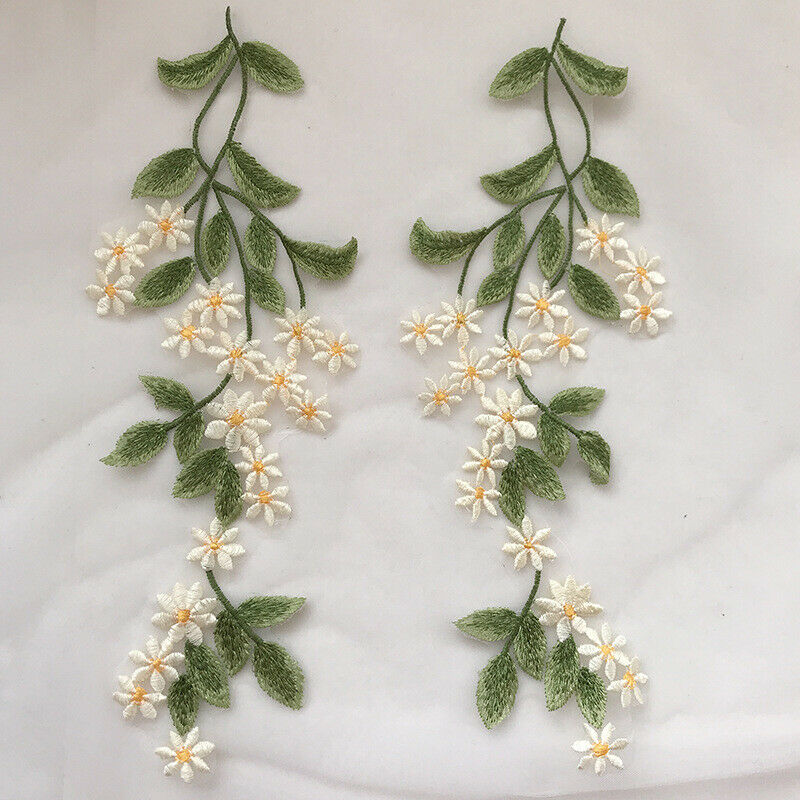 1 Pair Flower Patches Daisy Lace Applique Embroidered Wedding Dress Sewing Craft