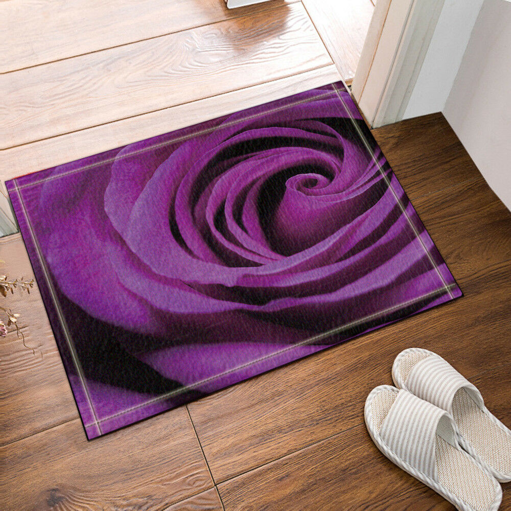 Purple Rose Bathroom Rug Non-Slip Floor Outdoor Indoor Front Door Mat 16x24"