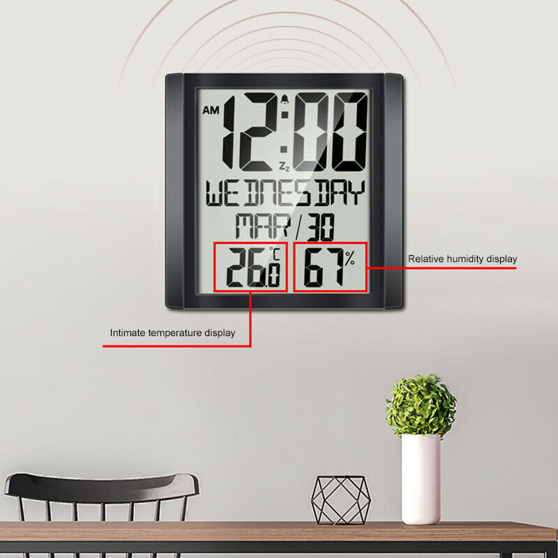 Large Screen Wall Clock Home Temperature and Humidity Meter Alarm Clock Liv I6G1