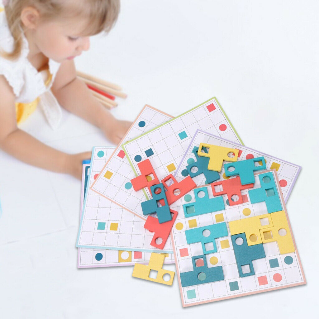 Wooden Montessori Tangram Board Blocks Shape Puzzles Brain Teaser Gifts