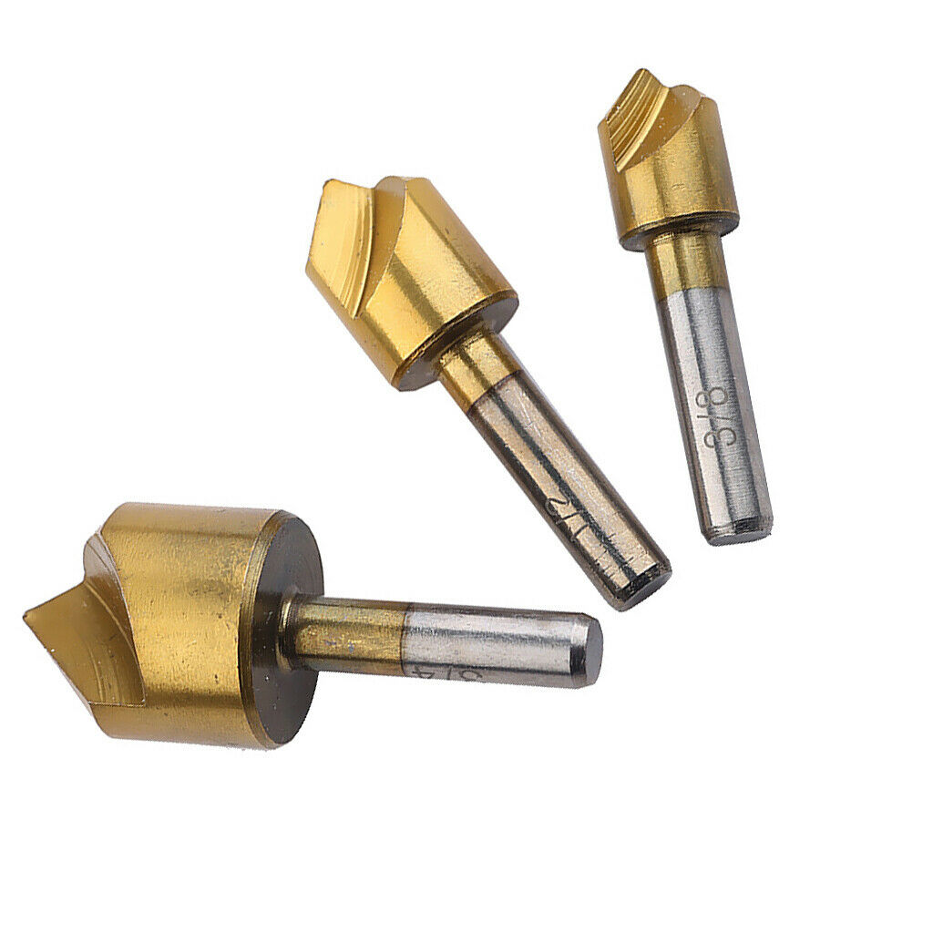 3Pieces Titanium Countersink Steel Chamfer Metric Drill Bit for Wood