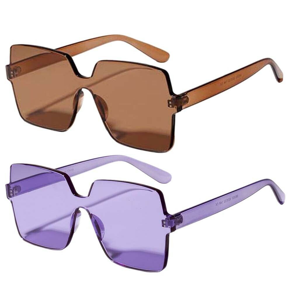 2pcs Womens One-piece Sunglasses Square Rimless Summer Sun Glasses Party