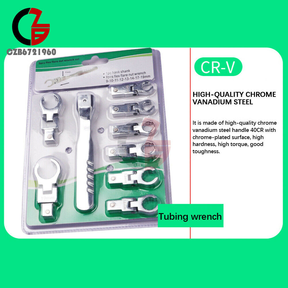 9PCS Portable Metric Ratchet 180°Rotating Gear Removable Flexible Wrench Set