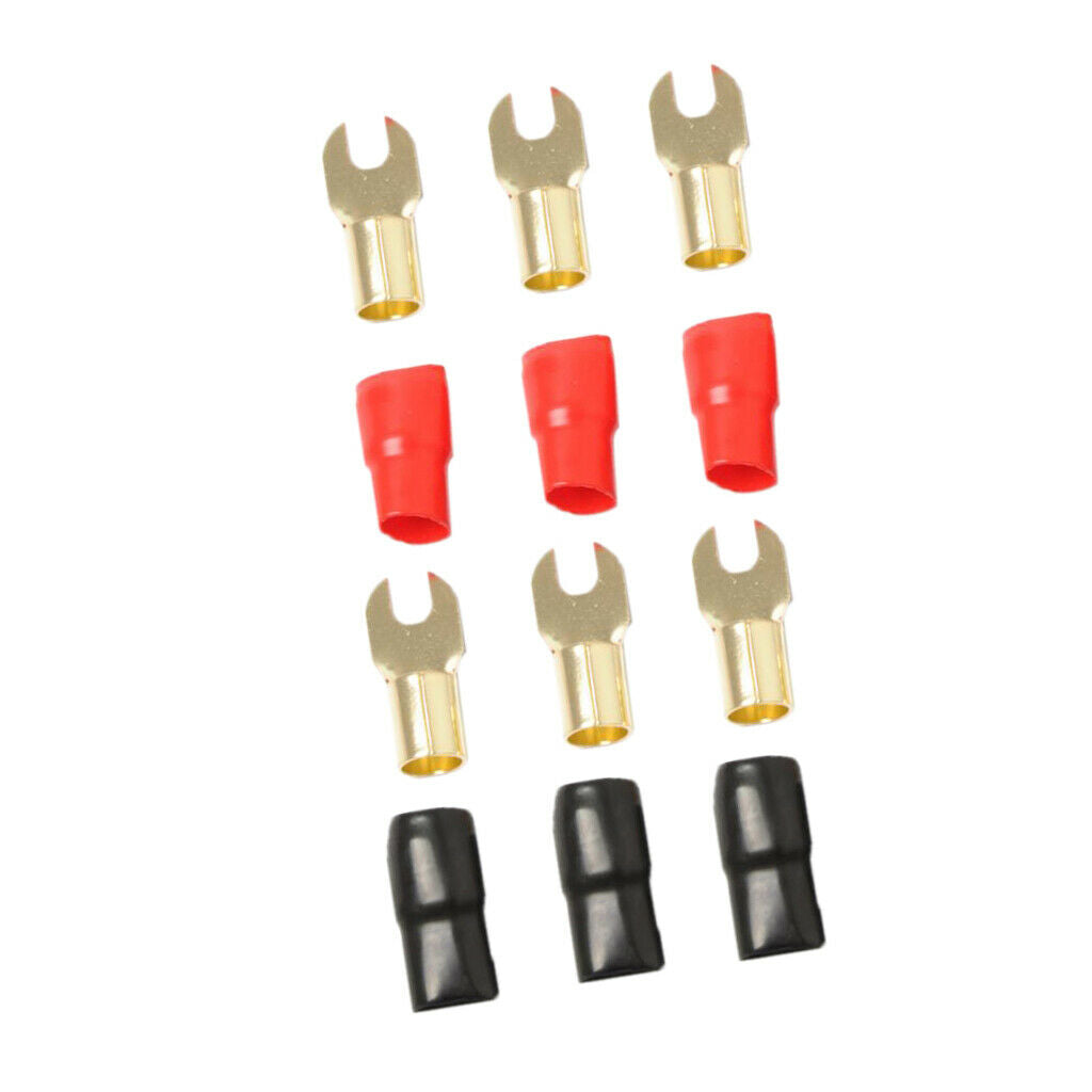 3 Pairs 1/0 AWG Auto Audio Power Ground Wire Fork Clamp Connector Brass