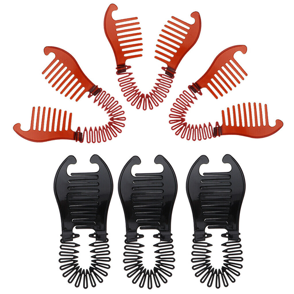 6x Plastic Styling Braiding Clips Bun Twist Maker Claw Grip Black+Brown