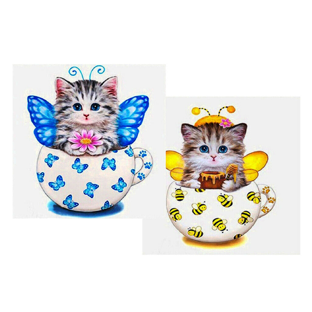 2 Set Cartoon Cat DIY 5D Diamond Embroidery Painting Cross Stitch Kit Decor