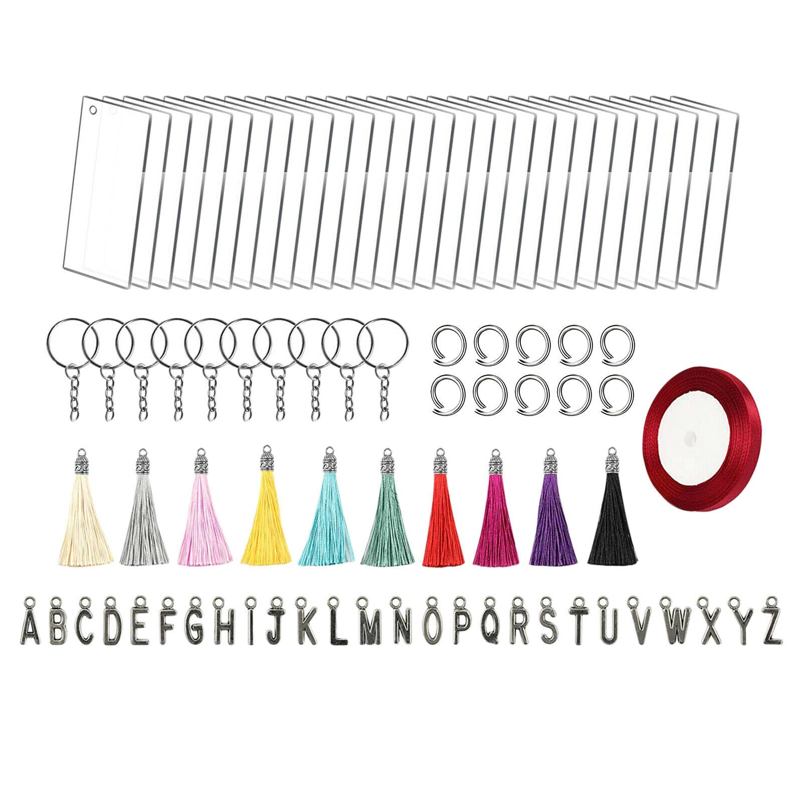 Acrylic Tassels Blanks w/ Alphabet for Vinyl DIY Straps Craft Bracelet