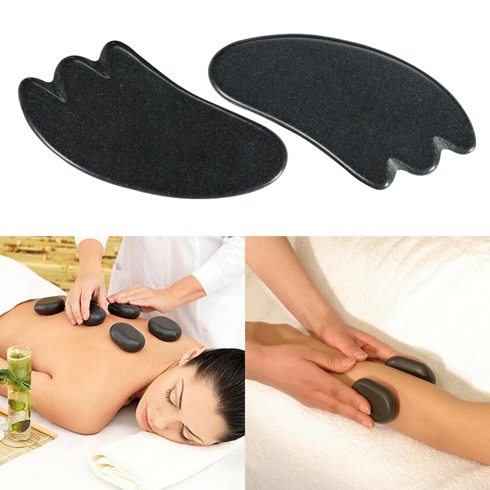 2 Piece Facial Large Massage Stone Pain Relief Lava Basalt Pack 12x5.7x0.2cm