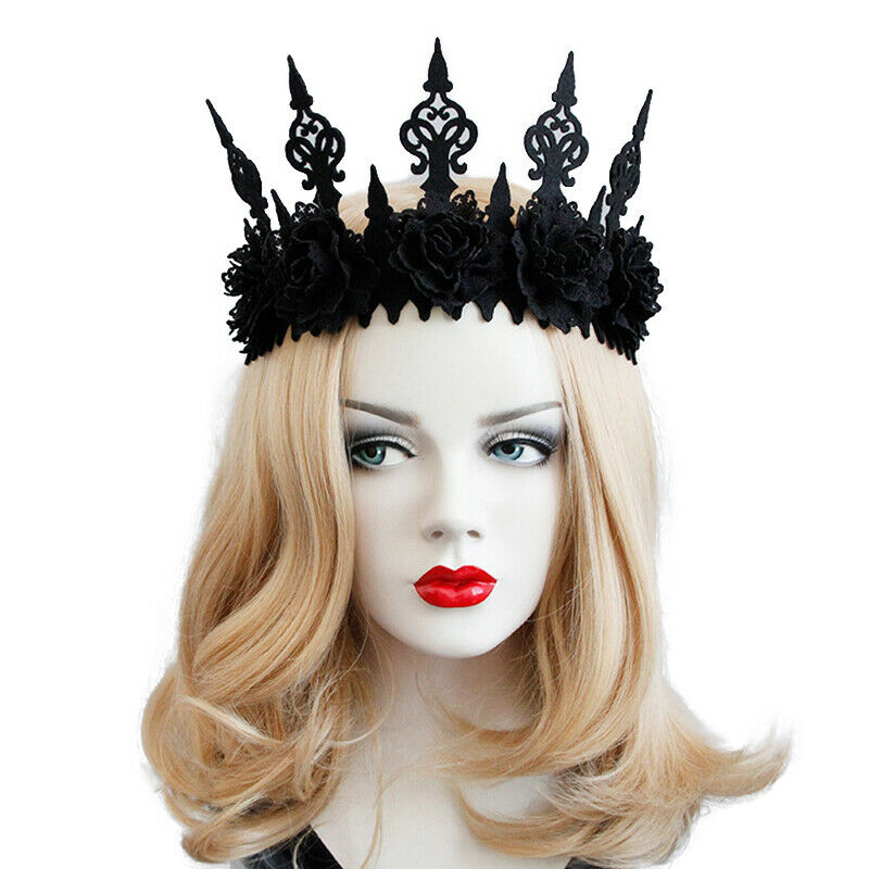 Dark Black Gothic Queens Flower Crown Hairband Headband Halloween Party C.l8