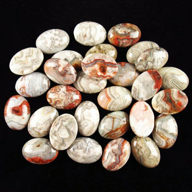 6Pcs 25x18mm 30.6g Mexico Crazy Lace Agate Oval Cab Cabochon