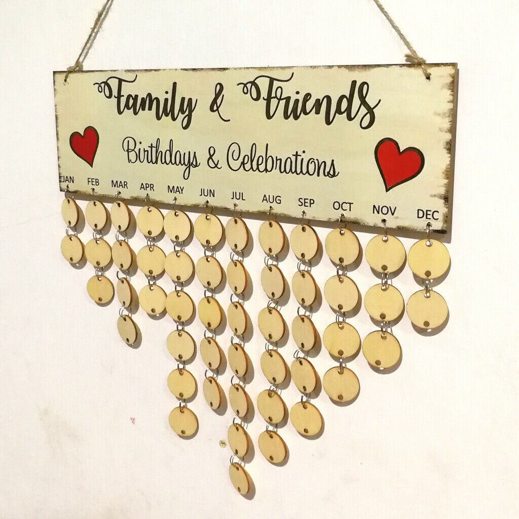 Family Friends Birthday Celebrate Reminder Calendar Wooden Board Hanging Decor