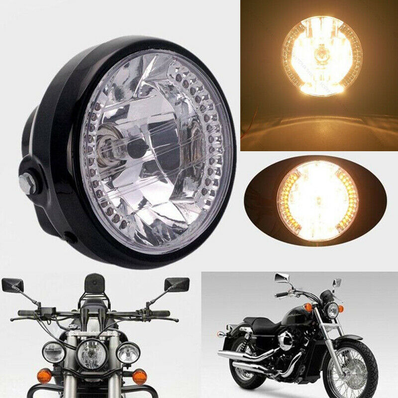 7inch Retro Cover LED Motorcycle ATV Bike Headlight Turn Signal Light Amber Lamp