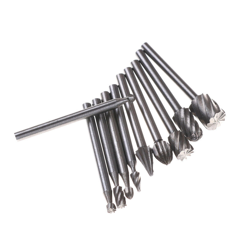 10pcs 1/8 Inch Shank Milling Rotary File Burrs Bit Set Wood Carving Rasp NC
