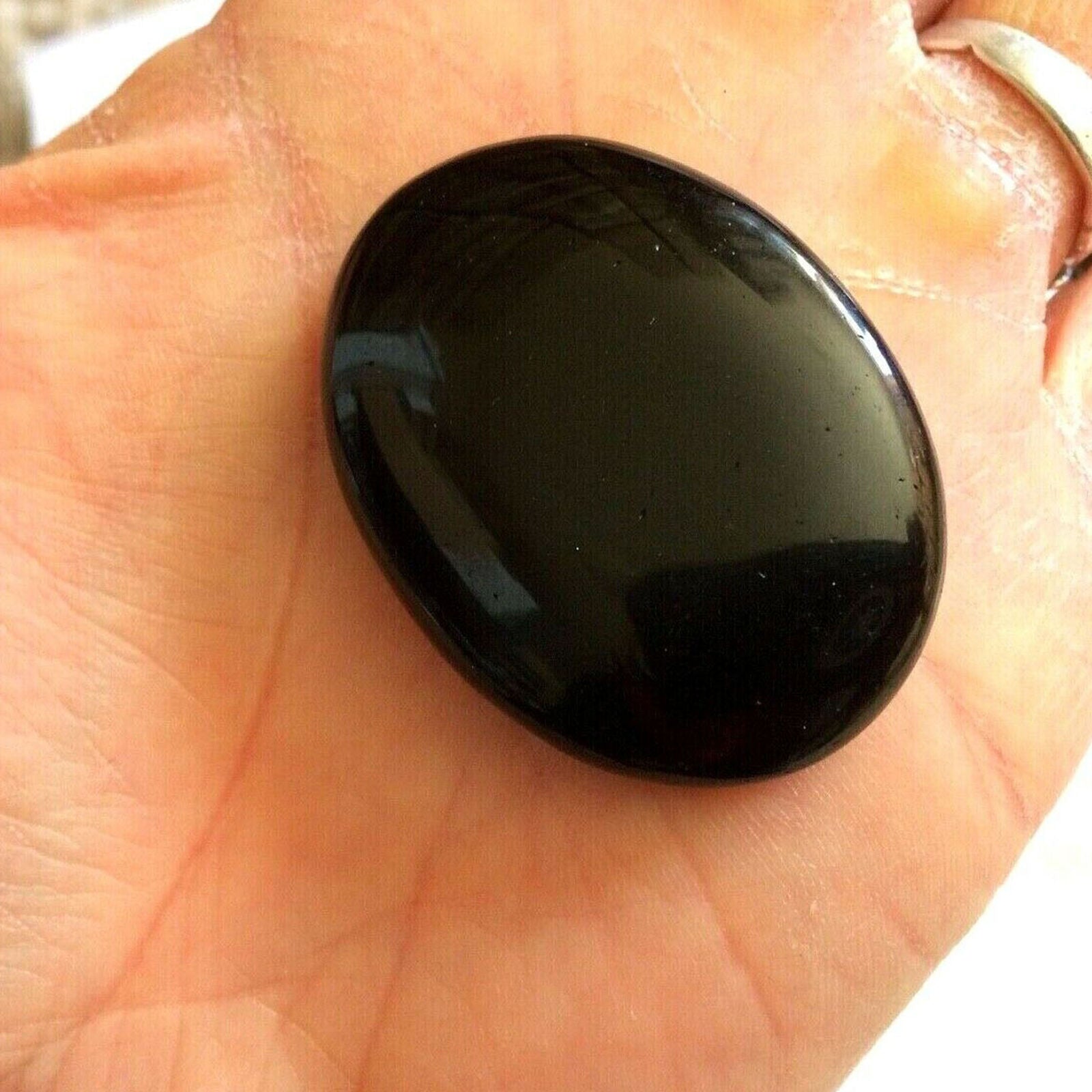 Black Tourmaline Palm Stone Rock Crystal Healing Reiki Polished Worry