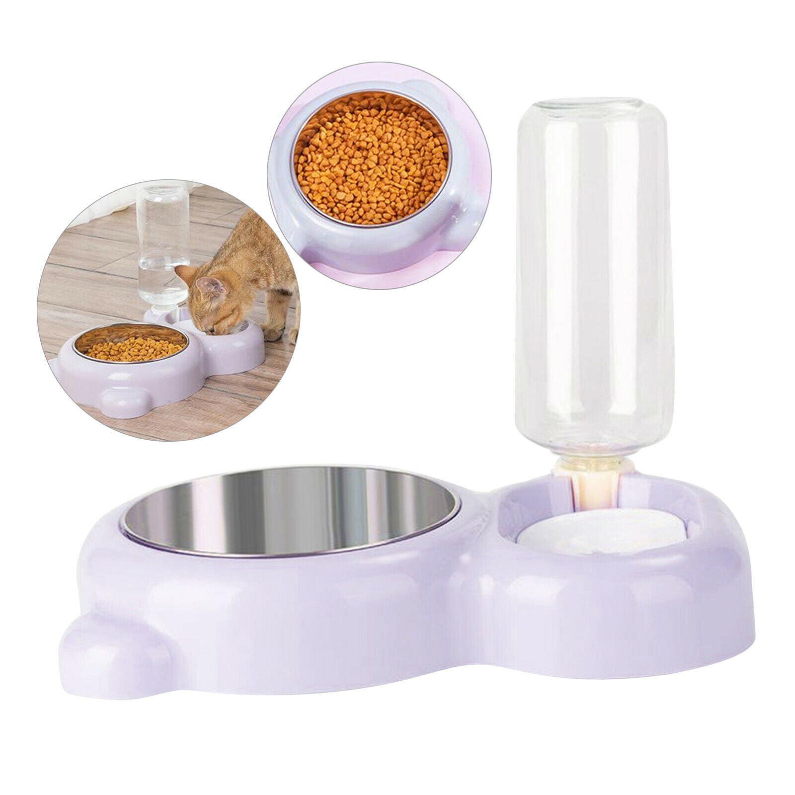 Automatic Pet Feeder Auto Dog Cat Food Water Bowl Dispenser Purple