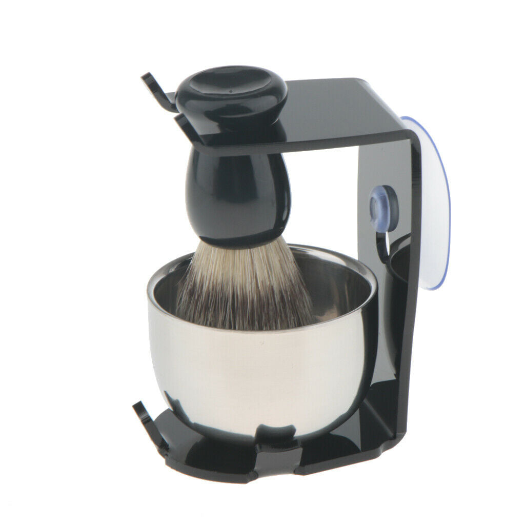 3 in 1 Salon Bristle Hair Shaving Brush Soap Mug Bowl Shave Stand Travel Set