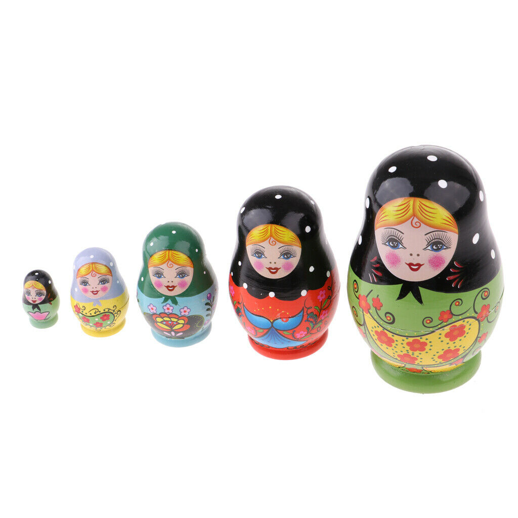 Set of 5 Wooden Russian Nesting for Kids -Green Matryoshka Home Decoration