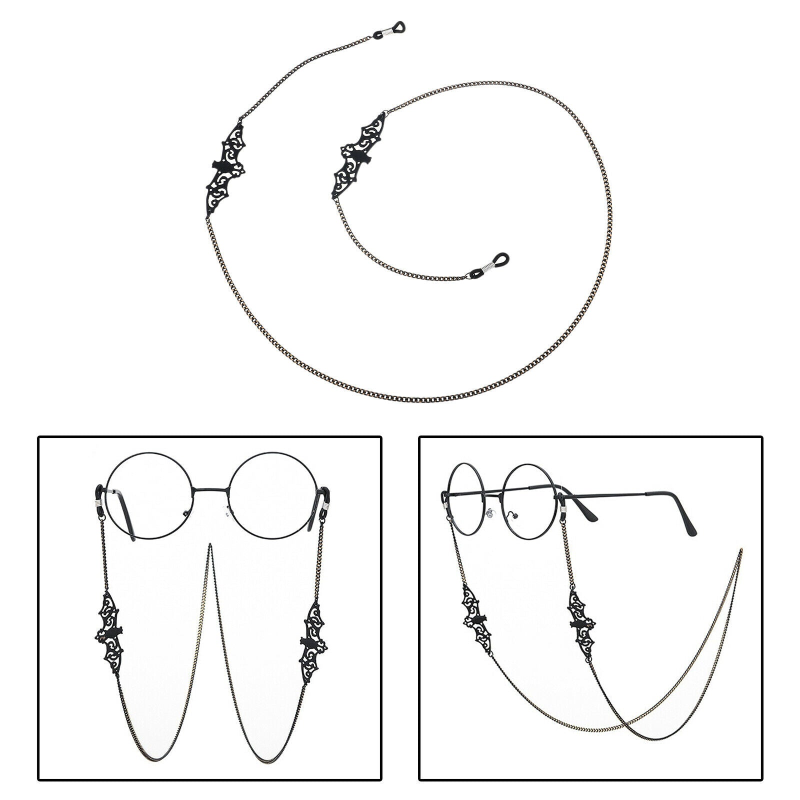 Fashionable Eyeglass Chain Black Bat Eyewear Retainer Lanyards for Women Men