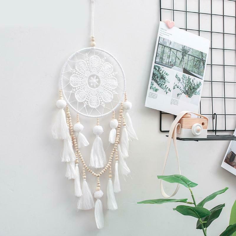 Boho Macrame Tapestry Wooden Bead Woven Tassel Dream Catcher Farmhouse Decor