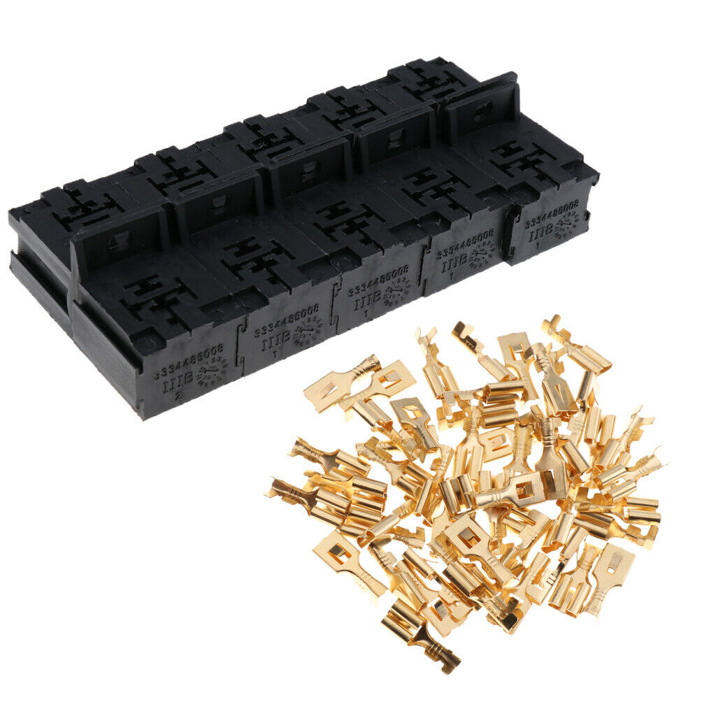 10 Sets 12V/24V 30A-80A Car Relay Socket Holder 5-Pin Connector 6.3mm Terminals