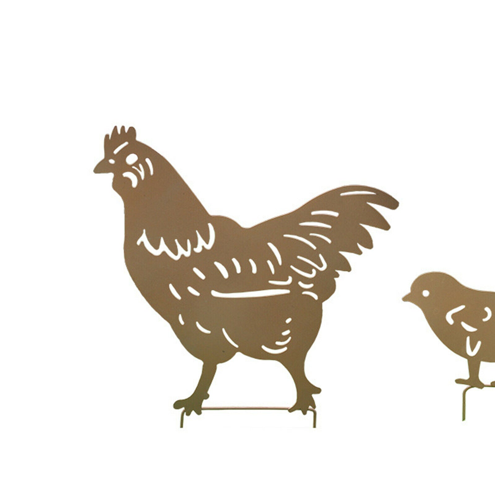 4x Chicken Family Silhouette Hollow Out Garden Yard Art Chicken Statue