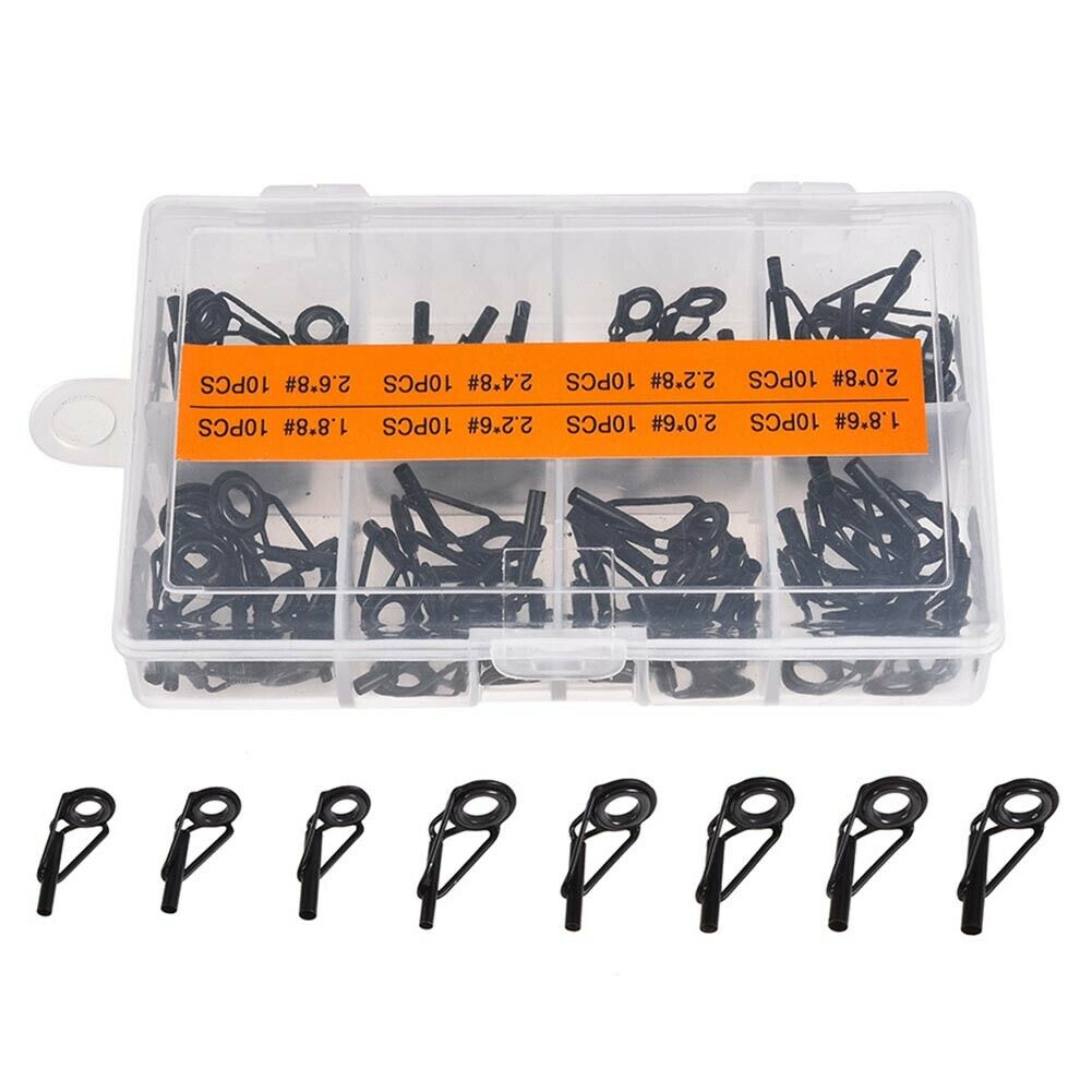 80/Box Ceramic Stainless Steel Sea Fishing Rod Guides Line Rings Repair Eyes Tip