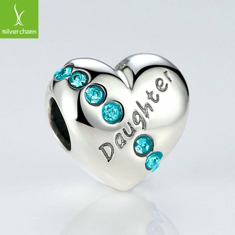 Authentic 925 Sterling Cute Daughter Charms With Blue Clear Crystal Love Jewelry