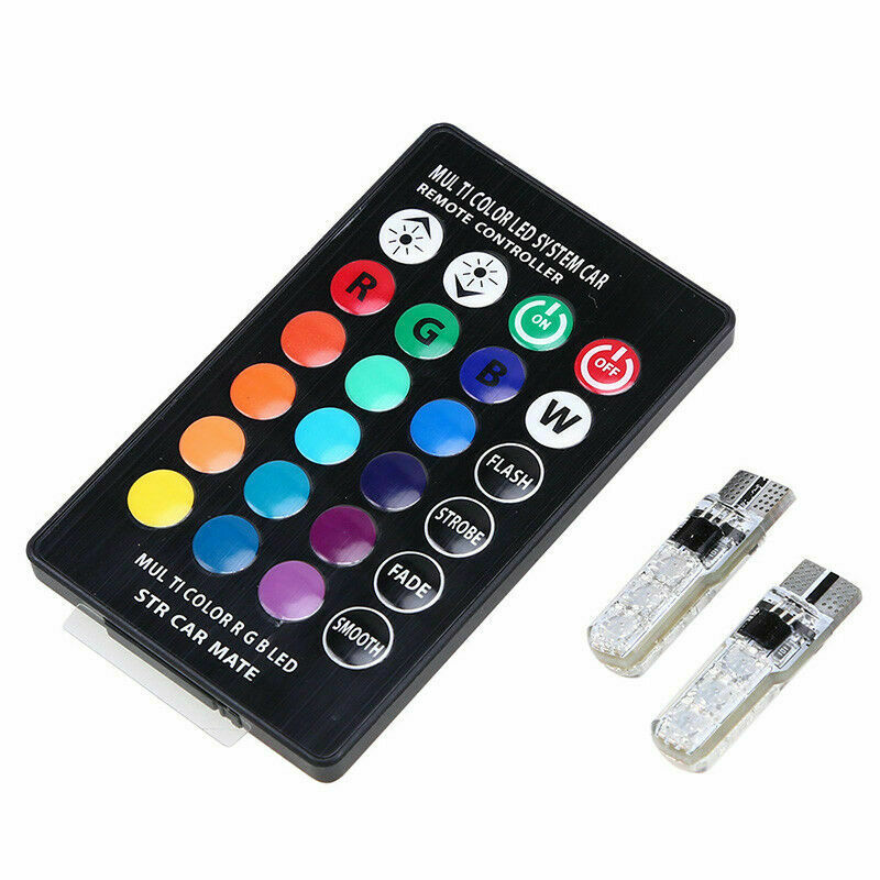 2PCS T10 RGB 6*LED Car Light Remote Control Wedge Side Light Canbus Error Free