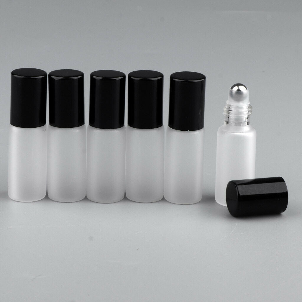 6Pcs Empty Perfume Essential Oil Roll on Bottles Glass Roller Bottle Black