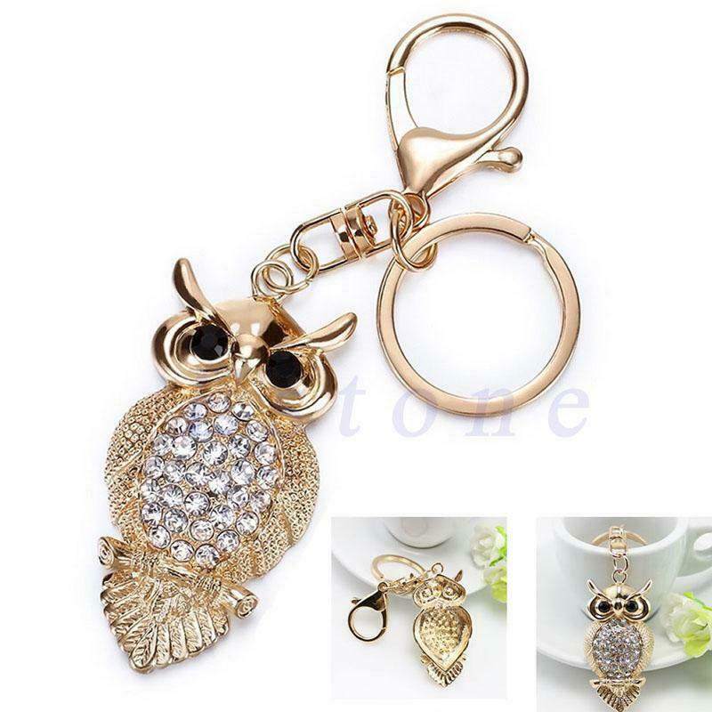 Owl Crystal Keyring Charm Pendant Handbag Purse Bag Key Ring Chain Keychain Gift