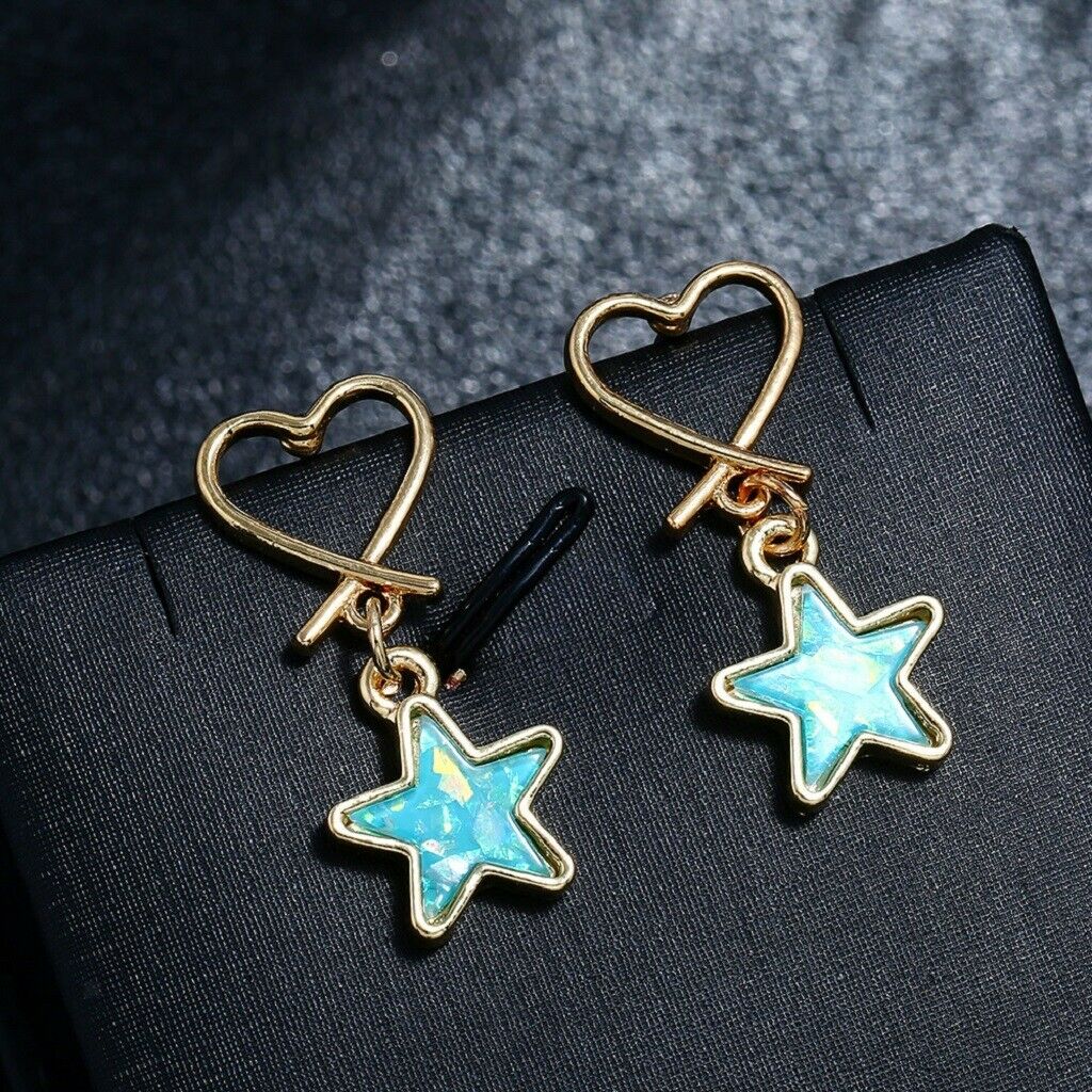 Fashion Wedding Lady Dangle Eardrop Alloy Love Heart Blue Star Ear Studs