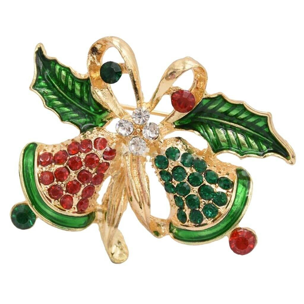 Crystal Christmas Bell Brooch Pin Xmas Party Ornaments Gift Xmas Corsage