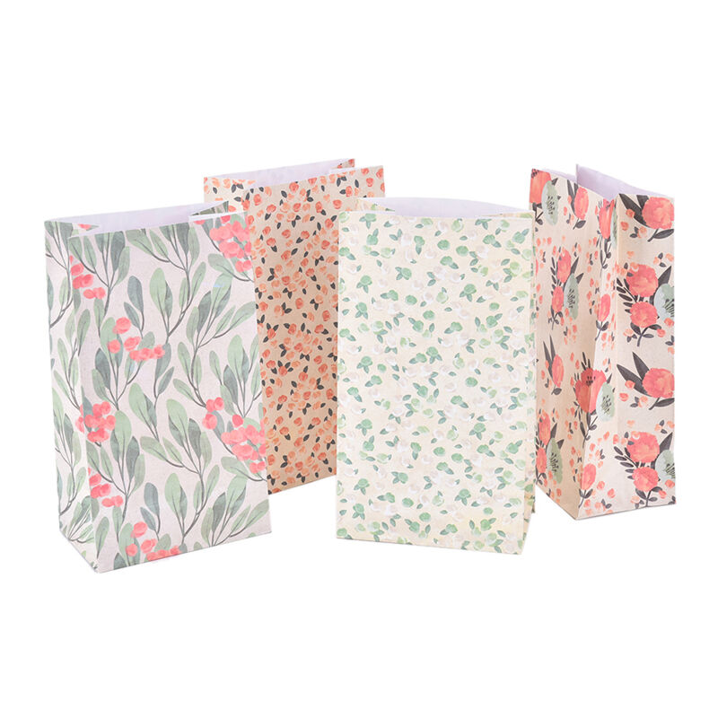 4pcs Flower Floral Paper Xmas Party Holiday Cookies Gift Bag Holder + Sti.l8