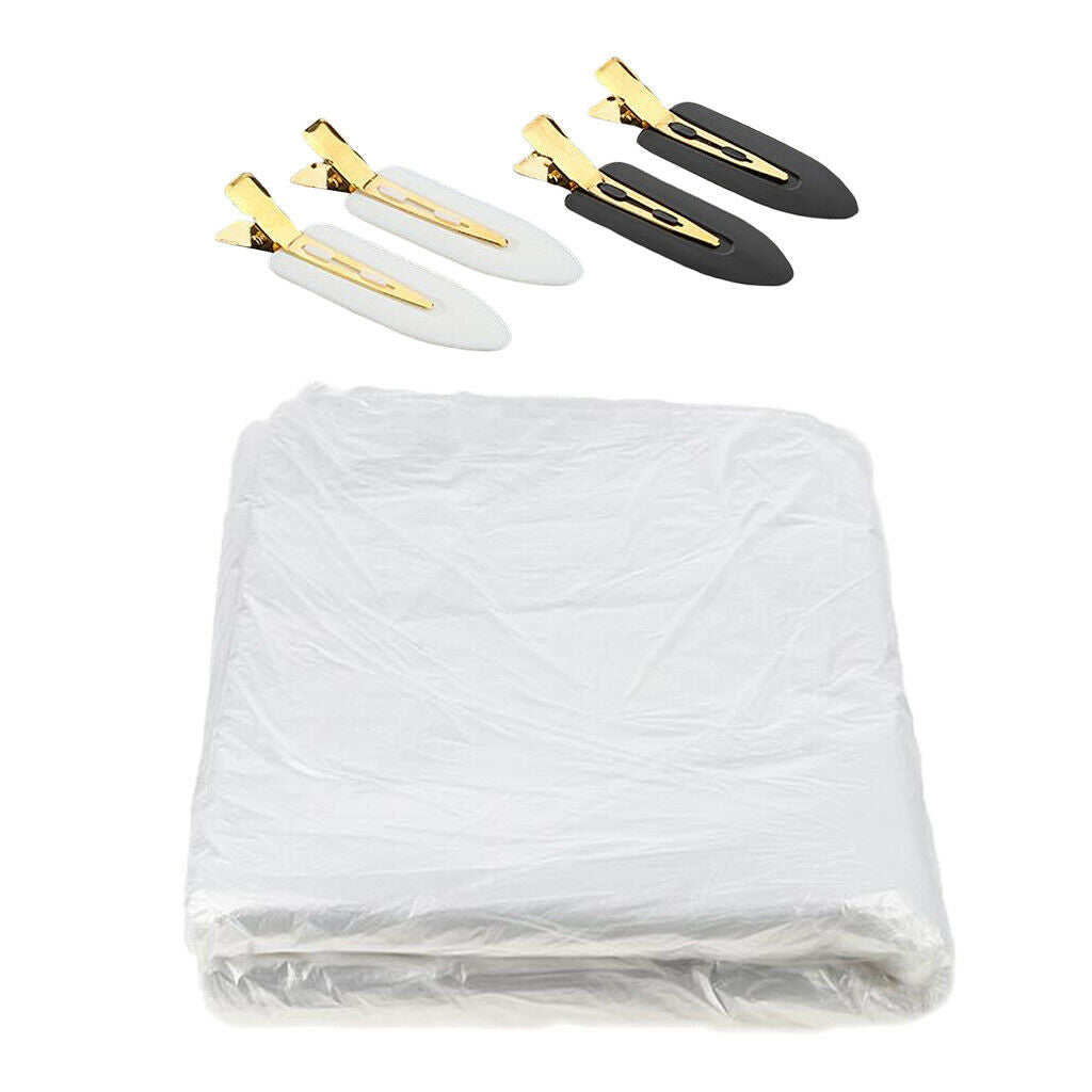 Bulk 100x Disposable Hair Cutting Cape Gown Barber Capes Apron w/ Hair Clips