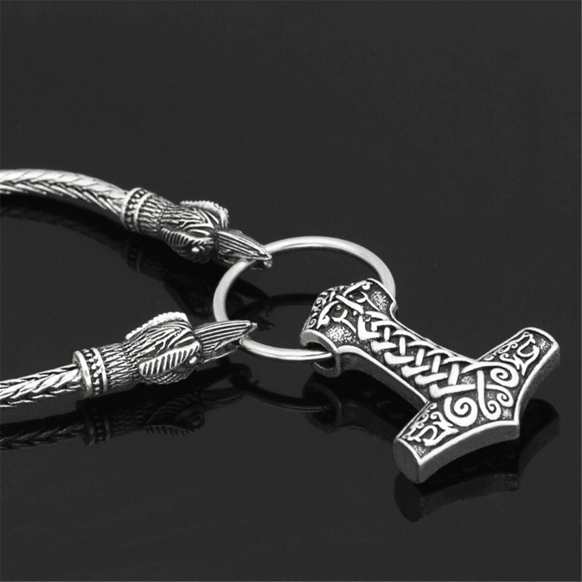 Men's Norse Viking Odin's Crow Chain&Thor Hammer Mjolnir Pendant Necklace Gift