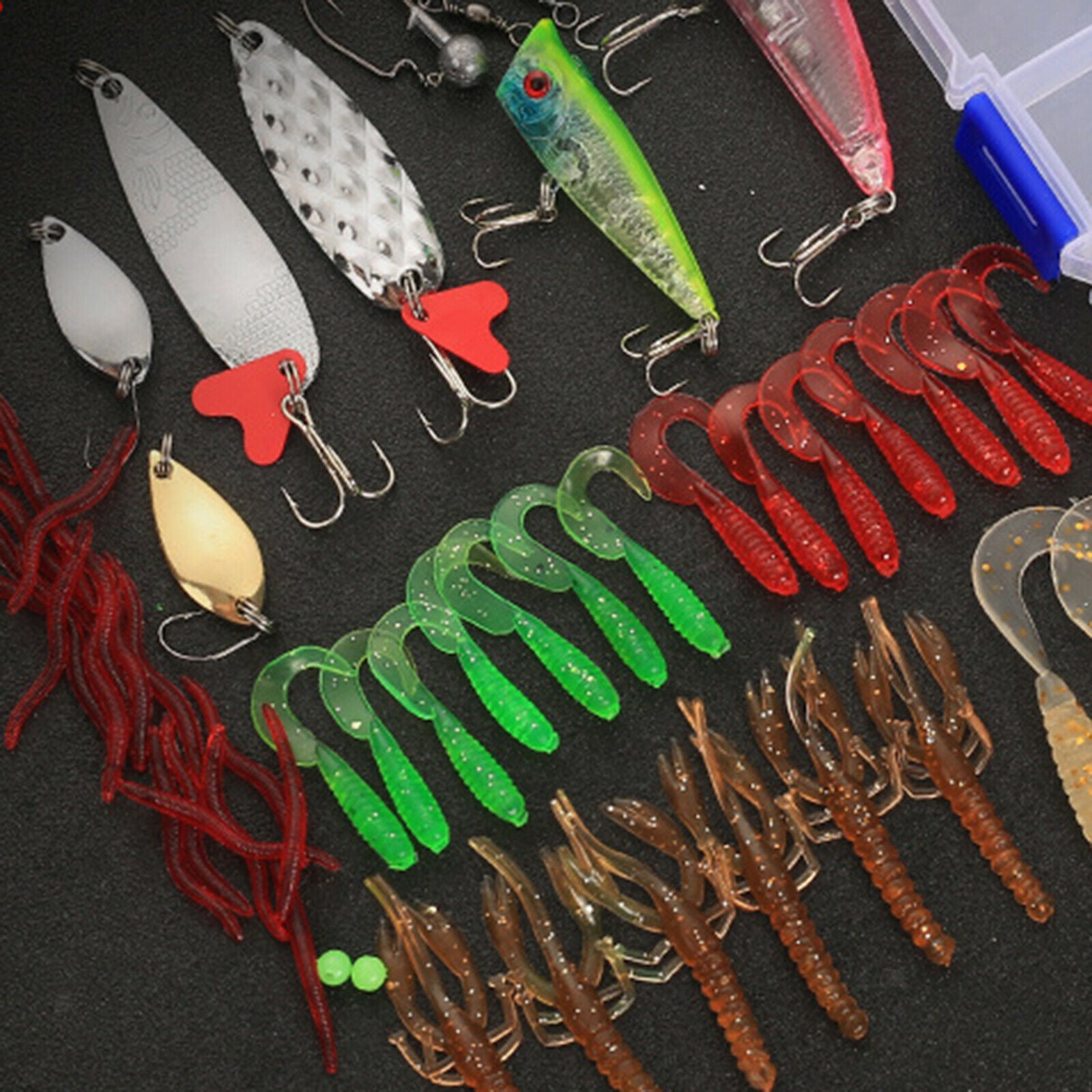 59 Fishing Lure Set Kit Spinnerbait Hooks Bass Fishing Lures Bait Tackle Boxs