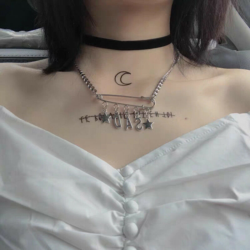 Rock Punk Safety Pin Letter Star Pendant Harajuku Gothic Metal Choker Nec.l8