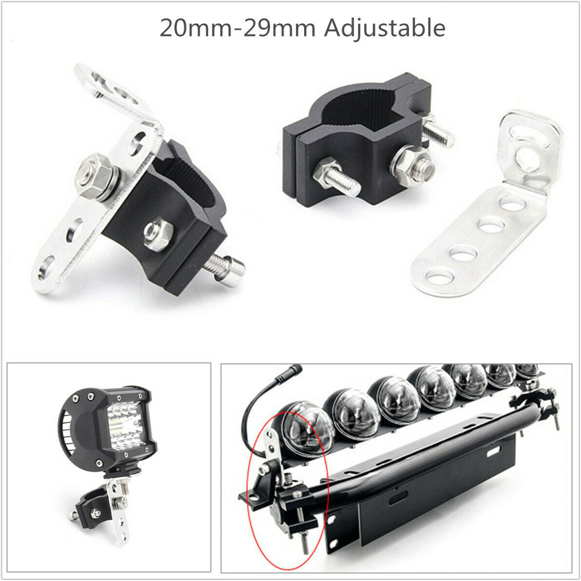 Adjustable Motorcycle LED Headlight Tube Fork Bracket Hunting Lamp Clamp Holder