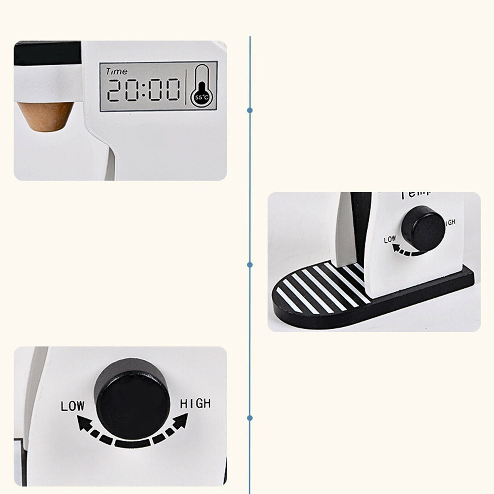 Small Food Wooden Toys Coffee Machine, Cups Milk Bottle Complete Playset for