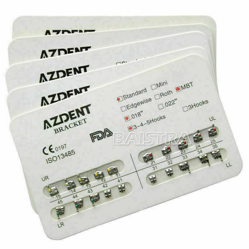 40 Packs Dental Bracket Braces Orthodontic Standard MBT 018 Hook 3-4-5 AZDENT