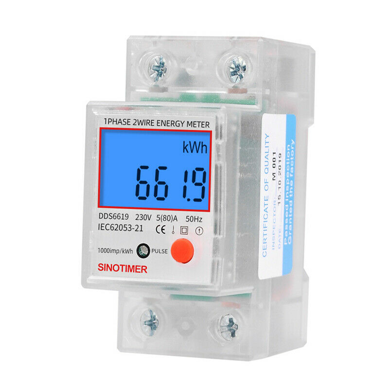 230V Digital LCD Kwh Wattmeter Power Consumption Energy Meter Electric Din Rail