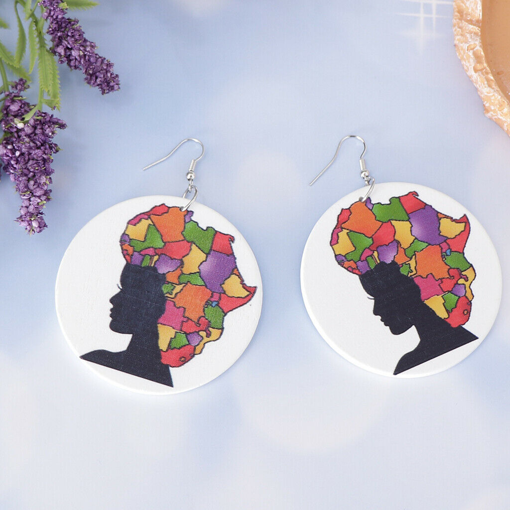 2Pair Ethnic Natural wooden African Map Club Lady Women Dangle Earrings