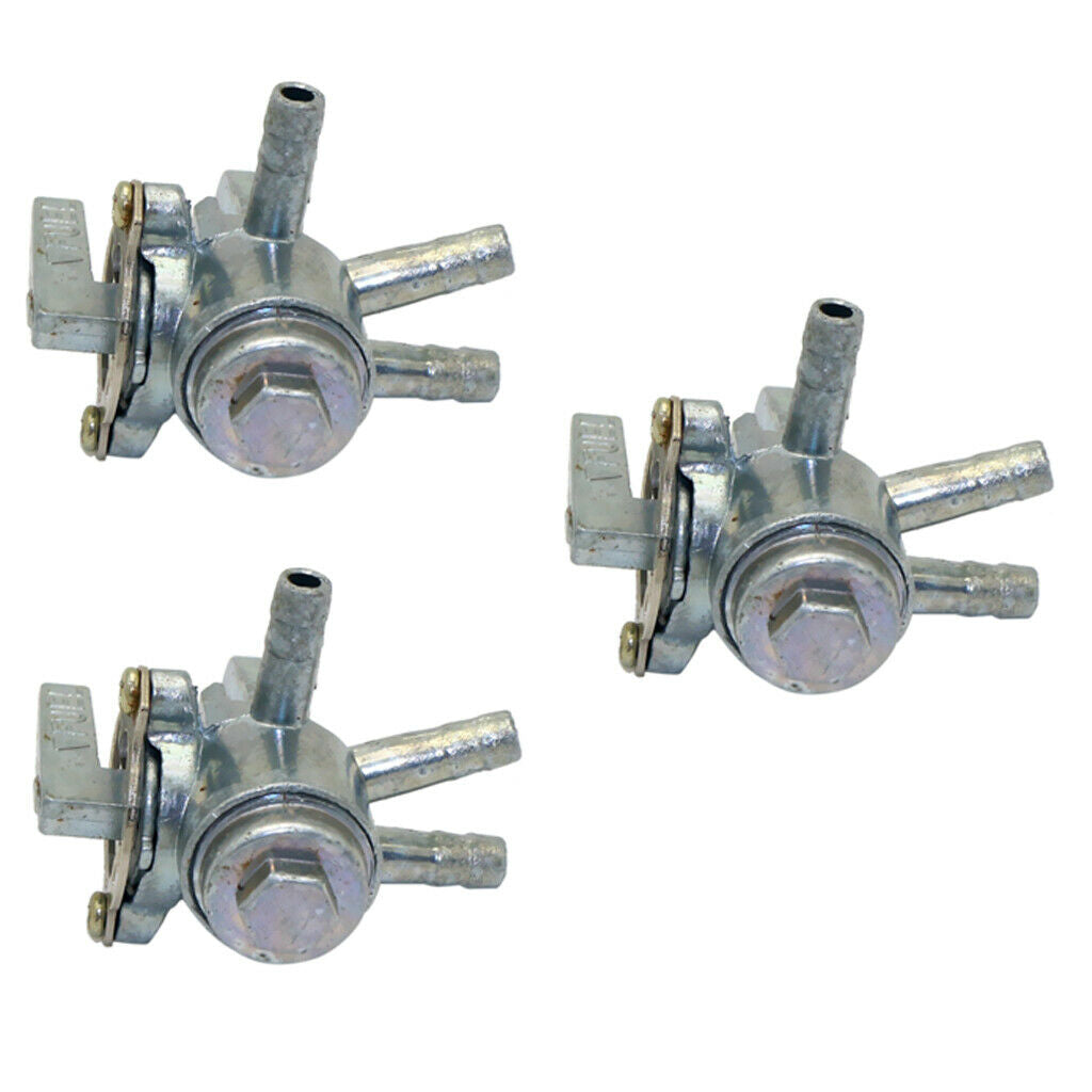 3x 3 Port Gas Fuel Petcock Tap Valve Switch for Motorcycles, Dirt Bikes, ATVs