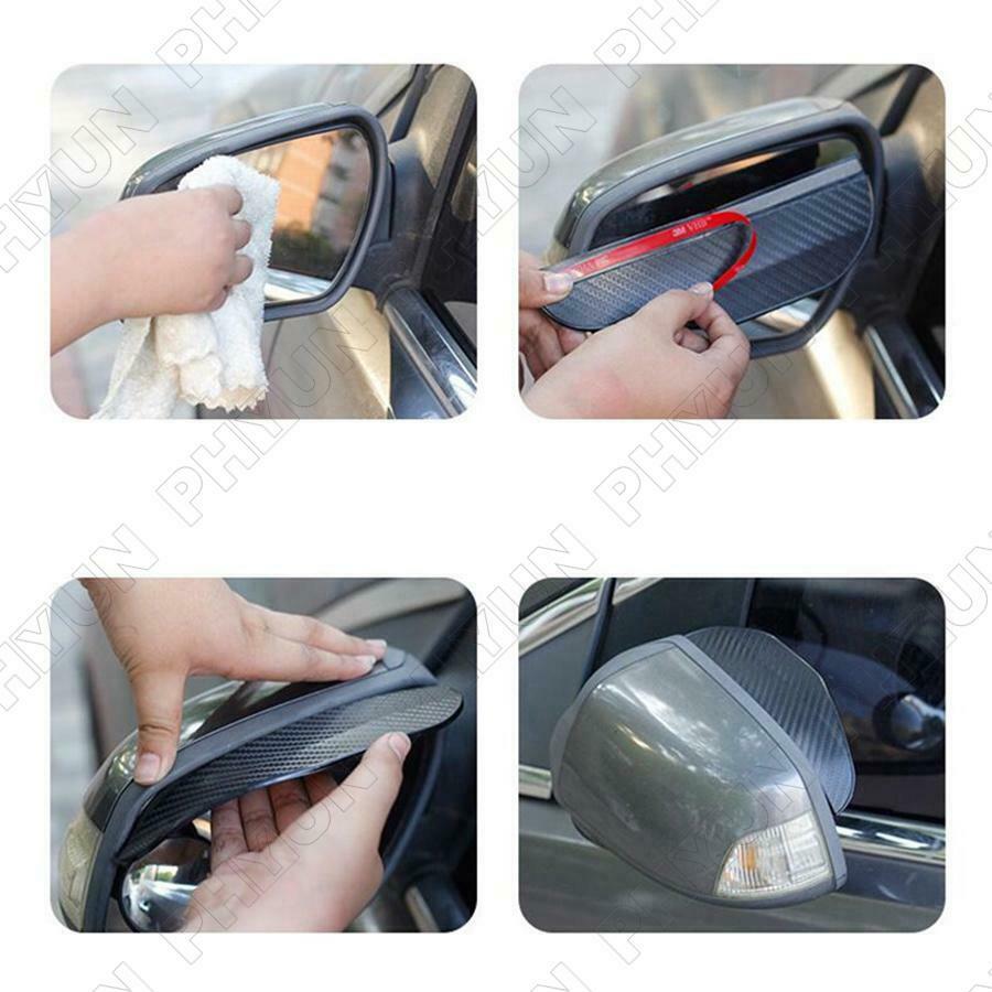 2x Carbon Fiber Style Car SUV Rear View Mirror Rain Guard Shield Cover Universal